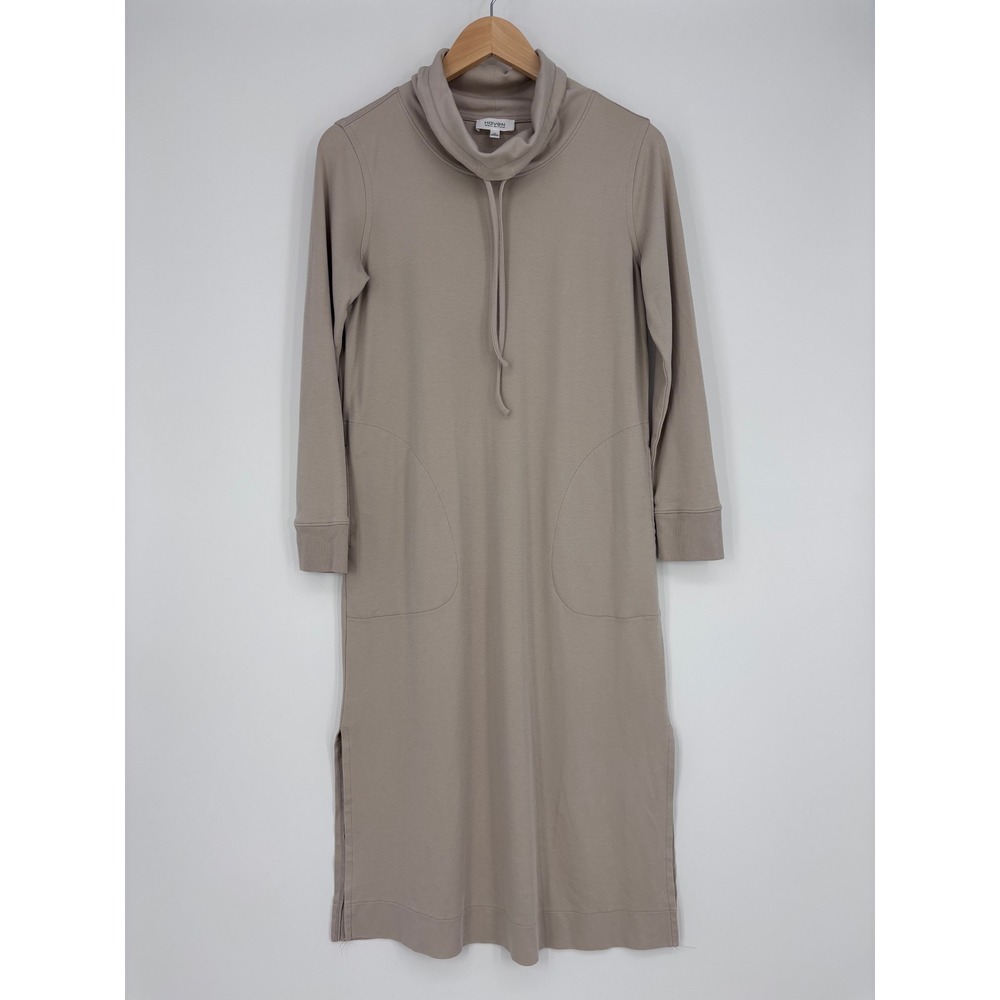 Haven Well Within Funnel Neck Dress Womens XS Beige Cowl Cotton Midi Tunic